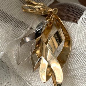 14K YG+WG High Polished Spiral LeverBack Earrings